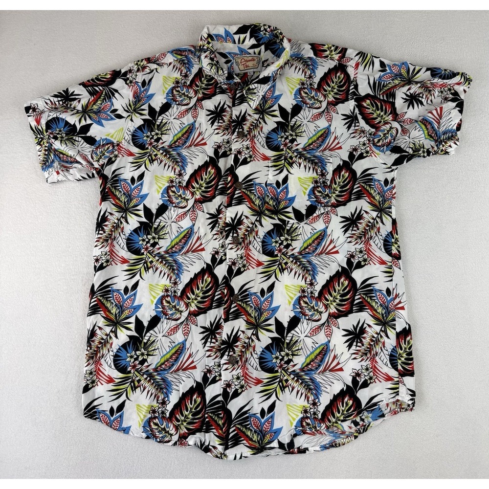Atomic Tiki Retro Shirt Mens Large Floral Print Short Sleeve‎ Button Rayon Aloha